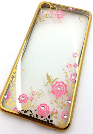 Чехол для сотового телефона Мобильная мода Meizu U10 Силиконовая, прозрачная накладка со стразами, 6366G, золотой