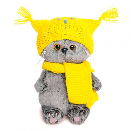 Мягкая игрушка Буди Баса Budibasa Басик BABY в шапке-сова и шарфе, 20 см серый