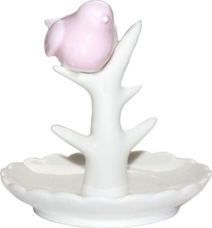 Декоративная тарелка Magic Home Розовая птичка на ветке, белый