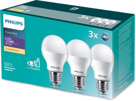 Лампочка светодиодная Philips Essential LEDBulb, 929001899847, цоколь E27, 9W, 3000K