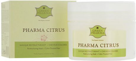 Маска Greenpharma "Pharma Citrus" восстанавливающая и питательная, для волос, подвергшихся окрашиванию или химической завивке, с растительными маслами и экстрактом грейпфрута, 250 мл