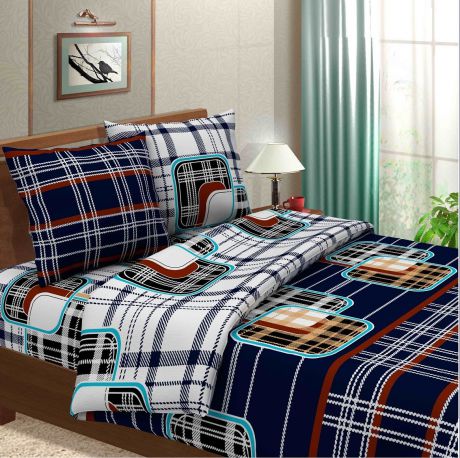 Комплект постельного белья ТК Традиция Традиция, для сна и отдыха, коричневый, синий, белый