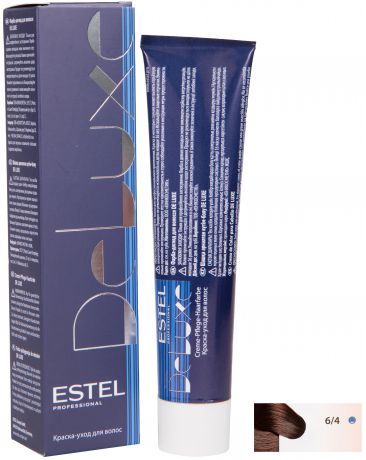 Краска для волос ESTEL PROFESSIONAL 6/4 DE LUXE краска-уход для окрашивания волос, темно-русый медный 60 мл