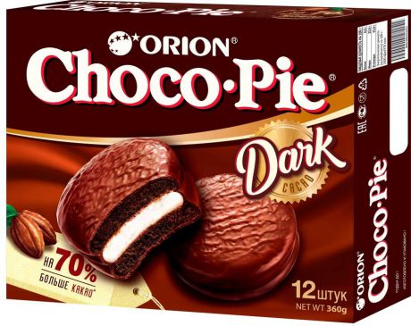 Пироженое Choco-Pie Dark, в шоколадной глазури, 360 г