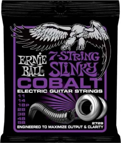 Струны для электрической гитары Ernie Ball Cobalt Power Slinky 7 (11-14-18p-28-38-48-58), P02729