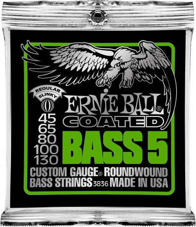 Струны для бас-гитары Ernie Ball Coated Bass Regular Slinky 5 (45-65-80-100-130), P03836