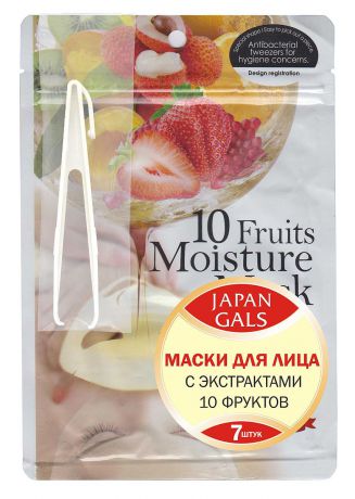 Japan Gals Маска для лица "Pure 5 Essential", с экстрактами 10 фруктов, 7 шт