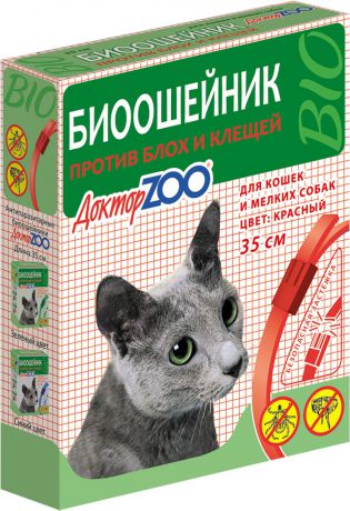 БИОошейник "Доктор ZOO", для кошек и мелких собак, от блох и клещей, цвет: красный, 35 см