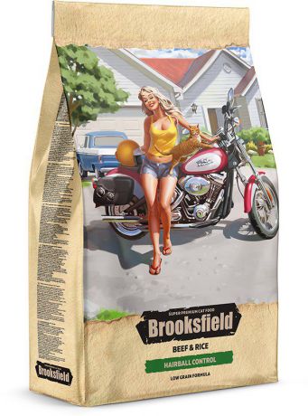 Корм сухой Brooksfield Adult Cat Hairball Control Beef, для взрослых кошек, препятствующий образованию комочков шерсти в желудке, говядина, рис, 2 кг