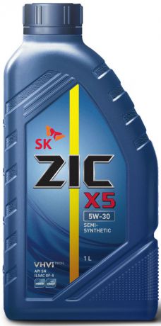 Масло моторное ZIC "X5", полусинтетическое, класс вязкости 5W-30, API SN, 1 л