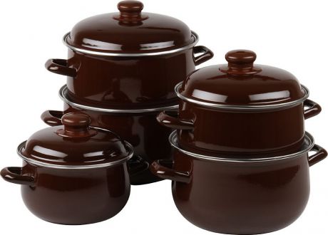Набор посуды "Pomi d’Oro", с крышкой, цвет: коричневый, 5 предметов