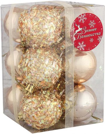 Набор елочных шаров "Воздушные хлопья", цвет: золотой, диаметр 5 см, 12 шт