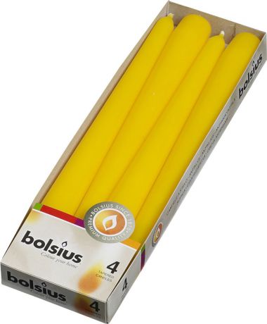 Набор свечей "Bolsius", цвет: желтый, высота 25 см, 4 шт