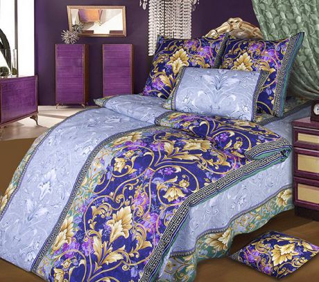 Комплект белья Белиссимо "Шик 1", 1,5-спальный, наволочки 70х70, цвет: голубой, фиолетовый, бежевый