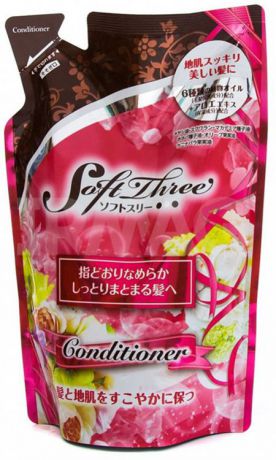 Mitsuei Soft Three Увлажняющий мягкий кондиционер с экстрактами алоэ, ромашки, авокадо и растительными маслами, 400 мл, мягкая упаковка