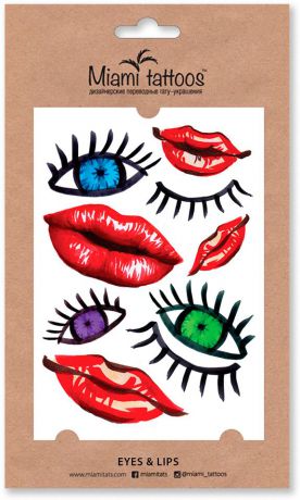 Miami Tattoos Акварельные переводные тату Eyes&Lips, 1 лист, 10 х 15 см