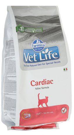 Корм сухой Farmina "Vet Life" для кошек, для поддержания работы сердца при хронической сердечной недостаточности, диетический, 2 кг