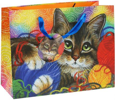 Пакет подарочный Белоснежка "Котик с клубочками", 23 х 10 х 18 см