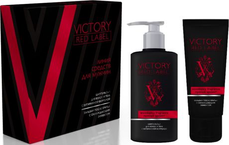 Q.P. Victory "Red Label Woodspicy Fragrance": Шампунь 2в1, 320 мл + Бальзам после бритья охлаждающий, 100 мл