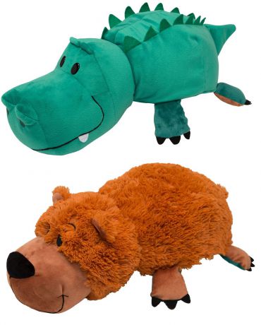 1TOY Мягкая игрушка Вывернушка 2в1 Медведь-Крокодил 40 см