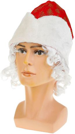 Шапка карнавальная "Дед Мороз", с волосами, цвет: красный. 2266102