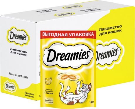 Лакомство Dreamies, для взрослых кошек, подушечки с сыром, 140 г