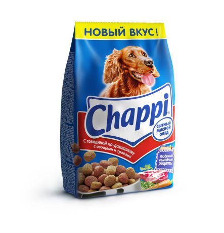 Корм сухой для собак Chappi "Сытный мясной обед", с говядиной по-домашнему с овощами и травами, 600 г