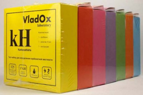 Тест-набор VladOx 7в1, для измерения уровня gH, kH, pH, NO2, NO3, NH3/4, PO4 в воде