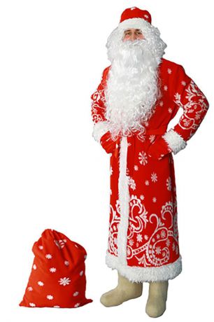 Карнавальный костюм Sima-land "Дед Мороз": шуба, шапка, варежки, пояс, мешок, цвет: красный. Размер 60/62