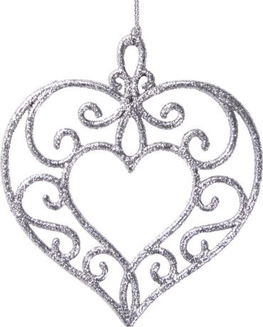 Новогоднее елочное украшение Magic Time "Серебряное сердце", 10,5 х 9,5 см