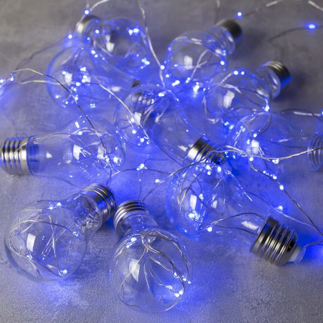 Гирлянда электрическая Luazon Lighting "Нить. Лампочки", цвет: синий, 100 LED, 12 V, 10 шт, длина 3 м