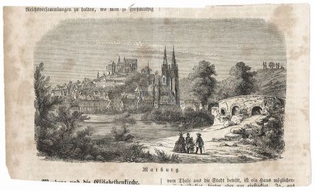 Марбург (Marburg). Гравюра. Германия, 19 век