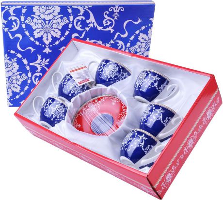Сервиз чайный Loraine, цвет: синий, красный, белый, 12 предметов