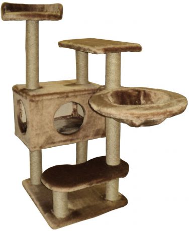 Игровой комплекс для кошек ЛапкинДом "Барсик", с домиком, гамаком и когтеточкой, цвет: коричневый, 60 х 60 х 110 см