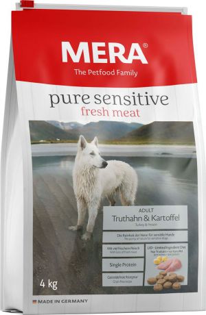 Сухой корм для собак Mera Pure Sensitive fresh meat Adult, мясо индейки и картофель, 4 кг