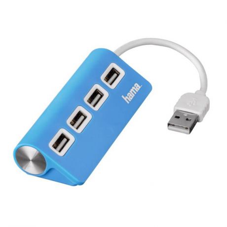 Разветвитель Hama USB 2.0, цвет: голубой, TopSide, 4 порта, 00012179