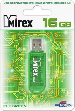 USB Флеш-накопитель Mirex Elf, 13600-FMUGRE16, 16B, green