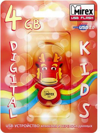 USB Флеш-накопитель Mirex Dragon, 13600-KIDDAR04, 4GB, red