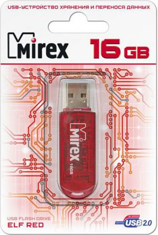 USB Флеш-накопитель Mirex Elf, 13600-FMURDE16, 16GB, red