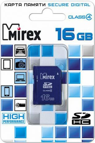 Карта памяти Mirex SD Сlass 4, 13611-SDCARD16, 16GB, blue