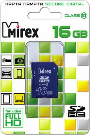 Карта памяти Mirex SD Сlass 10, 13611-SD10CD16, 16GB, blue