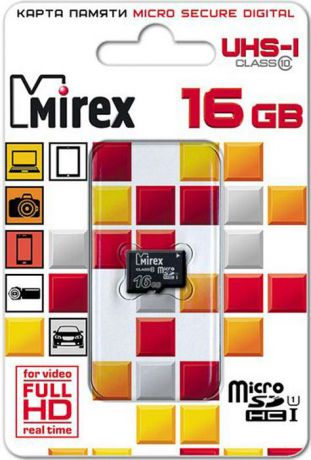 Карта памяти Mirex microSD UHS-I Сlass 10, 13612-MCSUHS16, 16GB, black