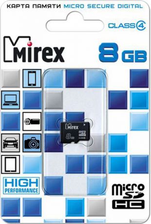 Карта памяти Mirex microSD Сlass 4, 13612-MCROSD08, 8GB, black