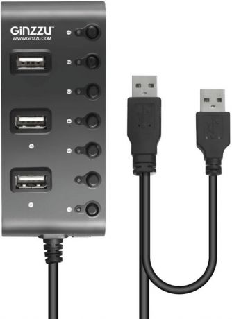 Разветвитель Ginzzu GR-487UAB USB 3.0, 409911, черный