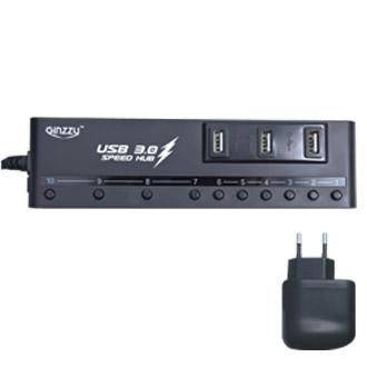 Разветвитель USB 3.0 Ginzzu GR-380UAB, 859206, черный