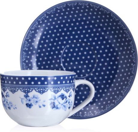 Чайная пара Loraine, цвет: белый, синий, 2 предмета. у4179