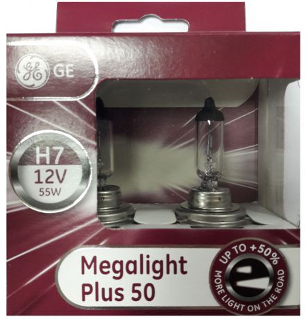 Лампа автомобильная General Electric "Megalight Plus 50", цоколь PX26d, 12V, 55W, 2 шт
