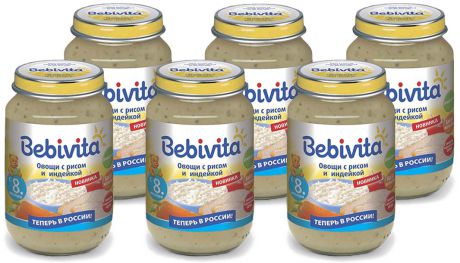 Bebivita пюре овощи с рисом и индейкой, с 8 месяцев, 6 шт по 190 г