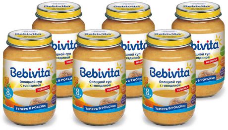Bebivita суп-пюре овощной с говядиной, с 8 месяцев, 6 шт по 190 г