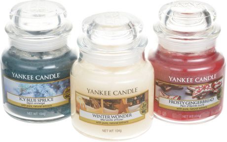 Набор ароматизированных свечей Yankee Candle "Праздничное сияние" Заснеженная ель + Имбирный пряник с глазурью + Новогоднее чудо, 1599960